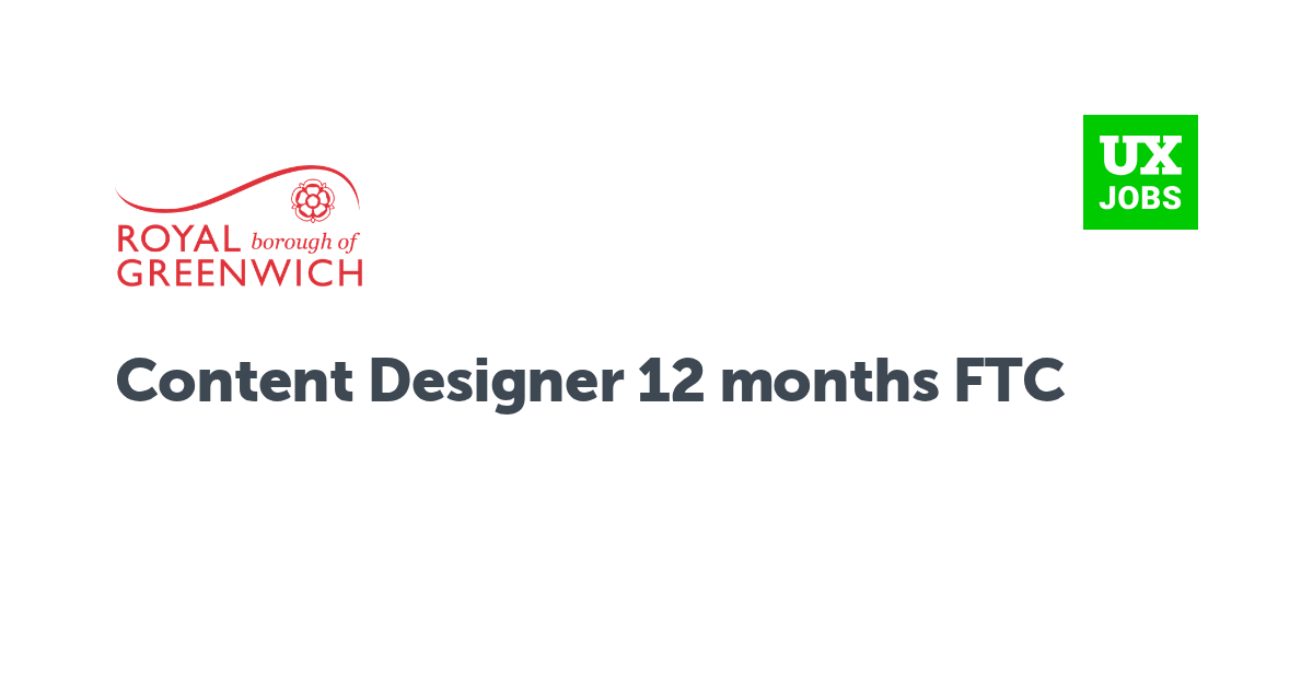 Facebook card for Content Designer 12 months FTC at Royal Borough of Greenwich