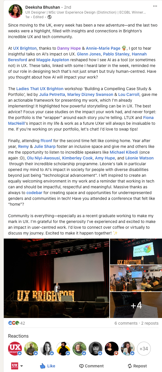 Deeksha Bhushan on Linkedin