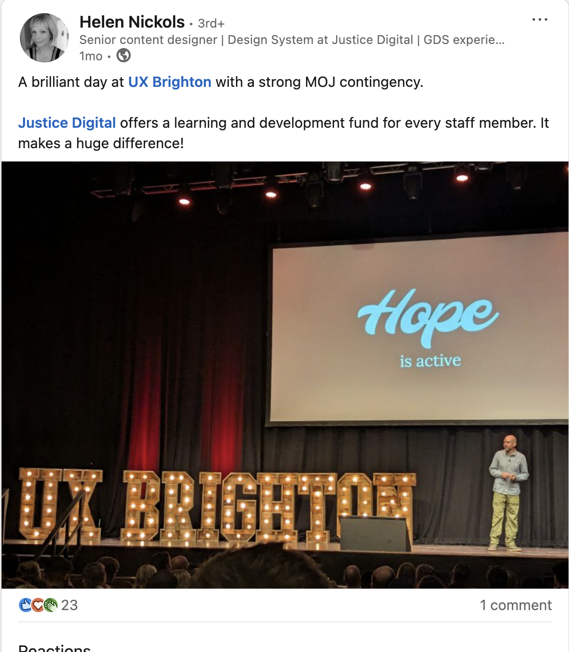 Helen Nickols on Linkedin